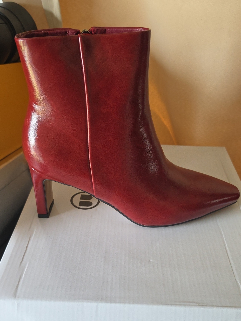 Women's Red Leather Pointed-Toe Ankle Boots